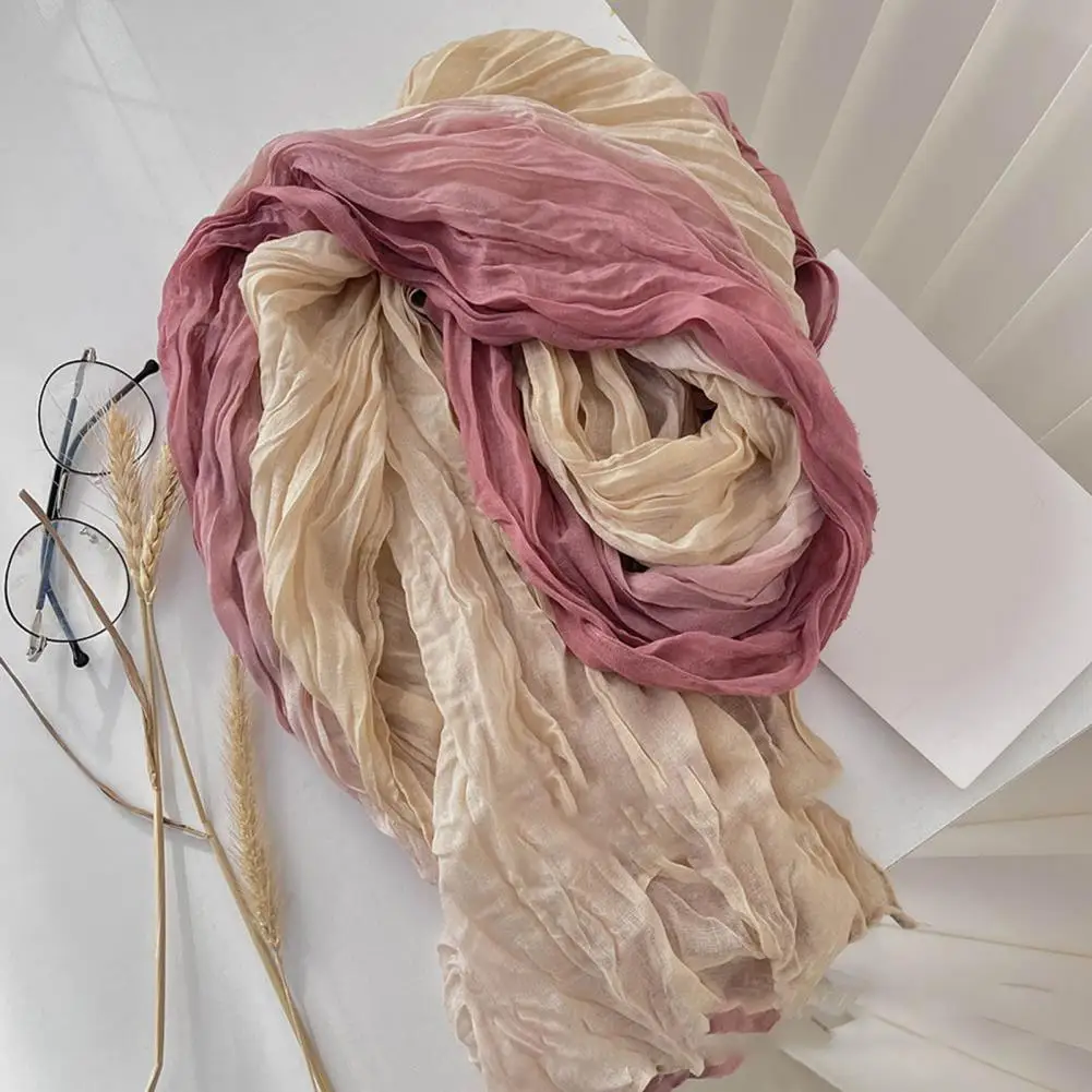 

Шарф-шаль унисекс, градиентный цвет, универсальный морщинистый длинный шарф, осенне-зимний ветрозащитный морозостойкий платок