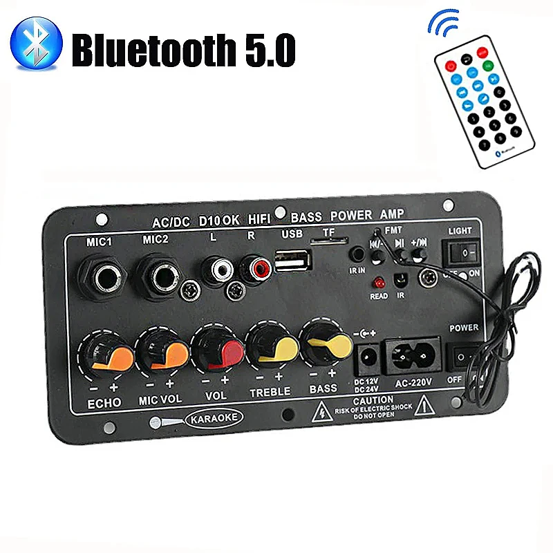 Power Amplifier Board Built-in Bluetooth 220v 12v 24v for 8-12inch Speaker Subwoofer Universal Aux Tf Card Audio Amp Module