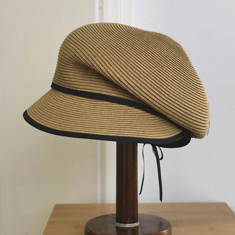 Women Sloping Brim Summer Cap Straw Cap UltrabraiVisor Hats UV Protection Sun Hats Girl Beach hat Ajustable Big Size Newsboy Cap