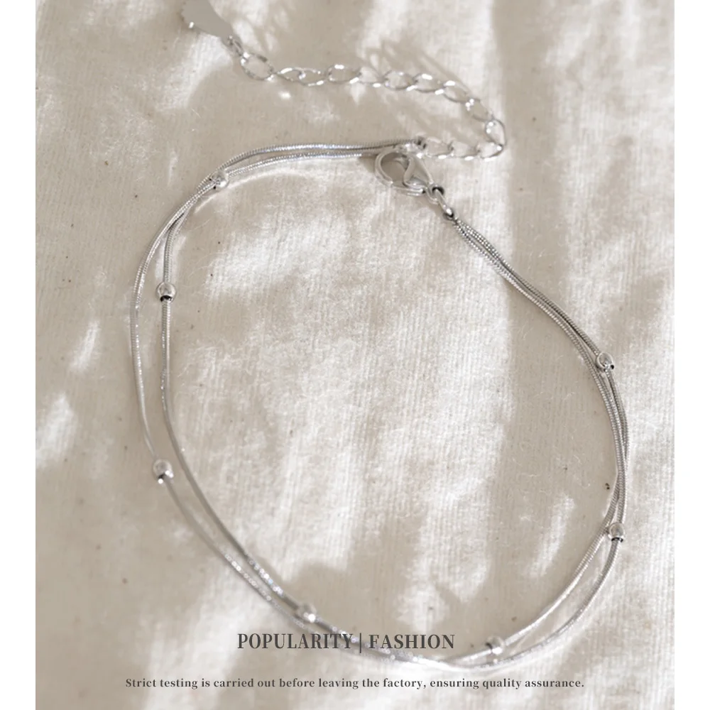 NiNice 16K PVD Plated Stainless Steel Double‑Layer Anklet Waterproof Summer Casual Adjustable Foot Jewelry