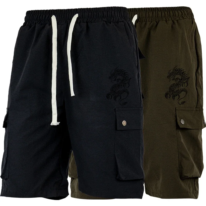

Cargo Shorts Men Summer Casual Solid Multi-Pocket Drawstring Loose Outdoor Beach Streetwear Tactical Bermuda Short Trousers