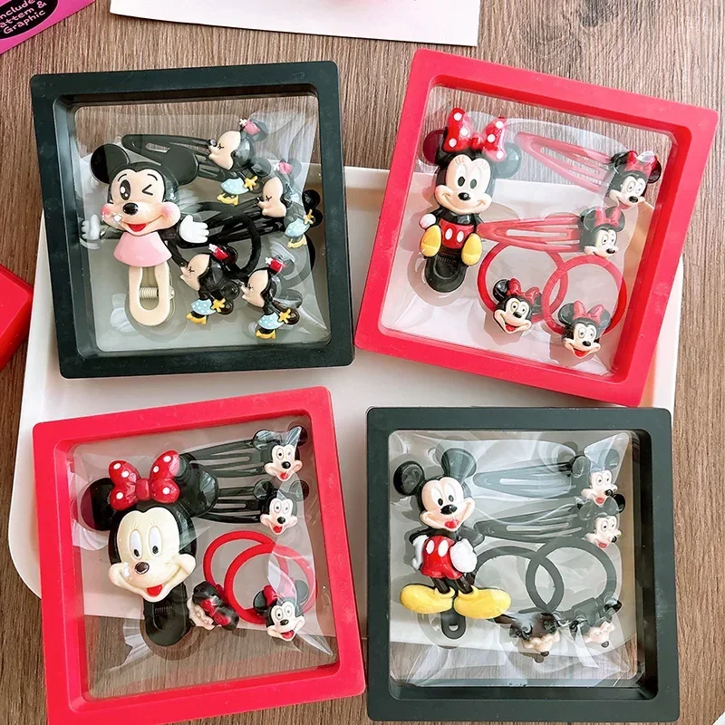 5pc Disney Mickey Minnie Cartoon Hair Clips Hair Accessories Set Super Party Decorations Girls Side Clips Children Holiday Gifts