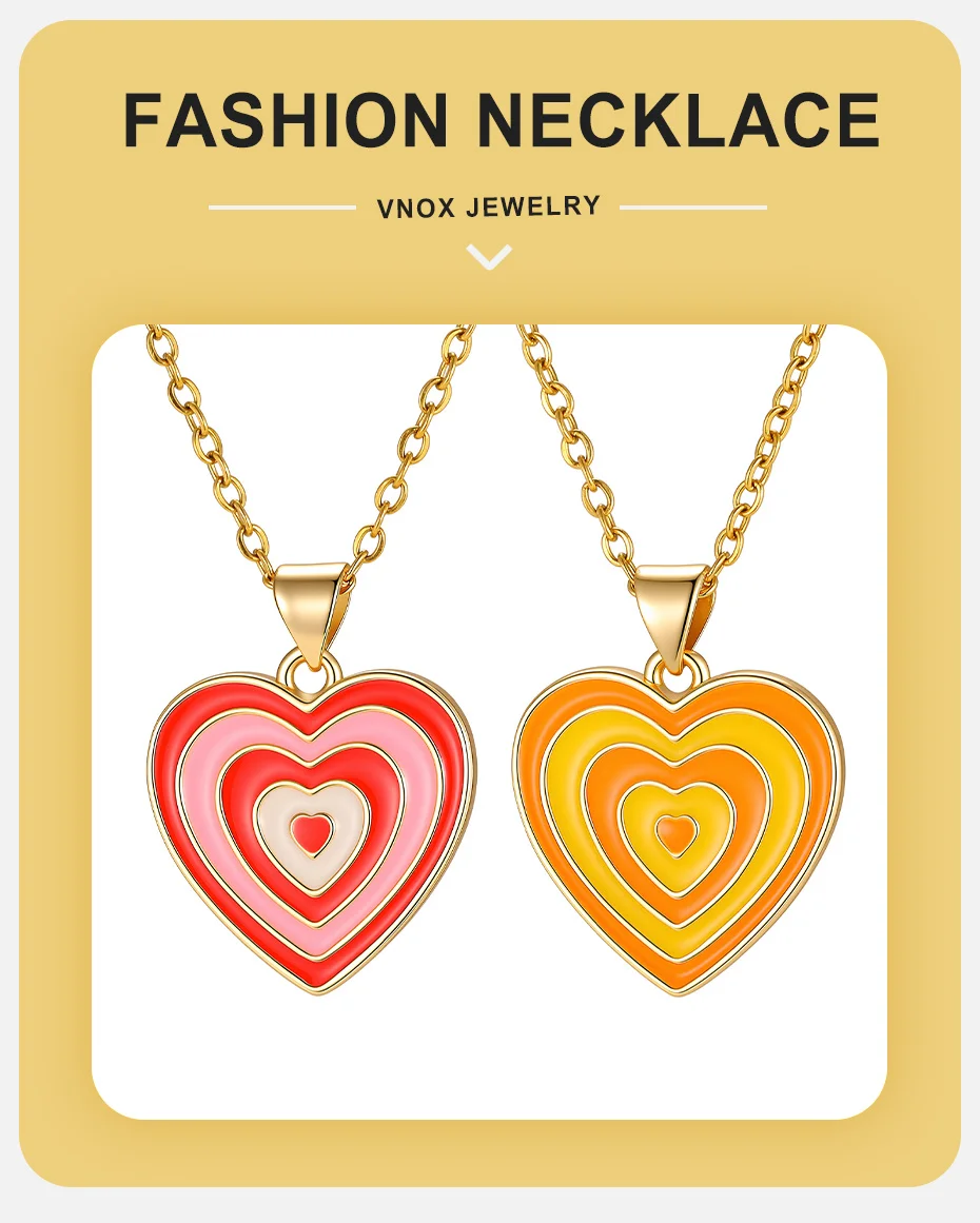 Vnox Niedliche Bunte Herzanhänger-Halskette für Frauen, Vergoldet, Emailliert, Mehrschichtige Farbige Halskette, Y2K-Schmuck – Detail 1