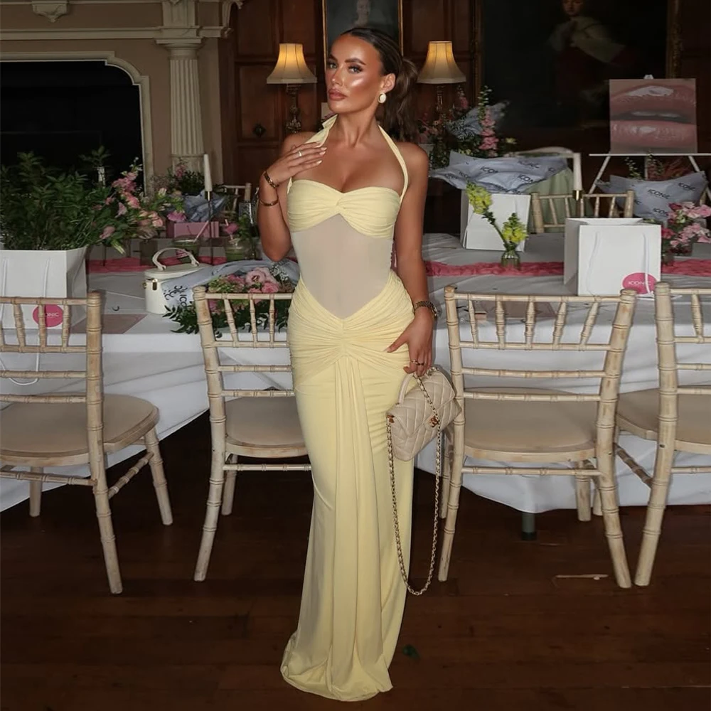 Suninheart ثنيات فستان سهرة ماكسي المرأة أنيقة الرسن فساتين لحضور الحفلات الموسيقية النبيذ المناسبات الرسمية فستان بدون ظهر مثير #1