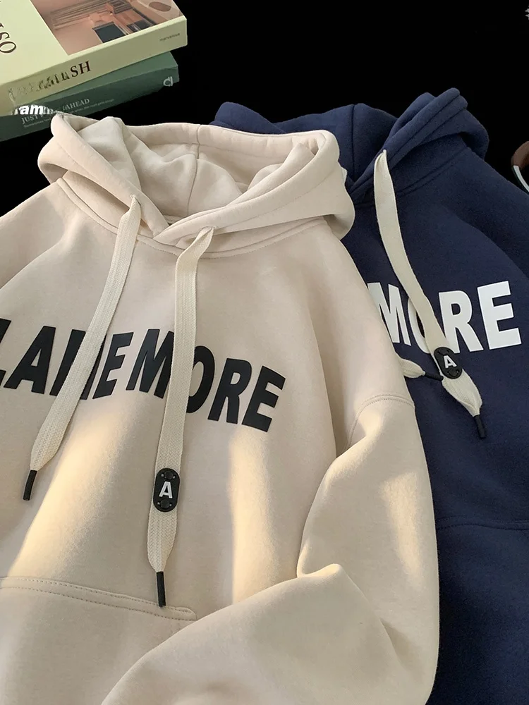 

American Sle Thiened Hoodie Men's Fce Lined 2026 Autumn Winter New Trendy Brand Couple Student Clothes Jaet