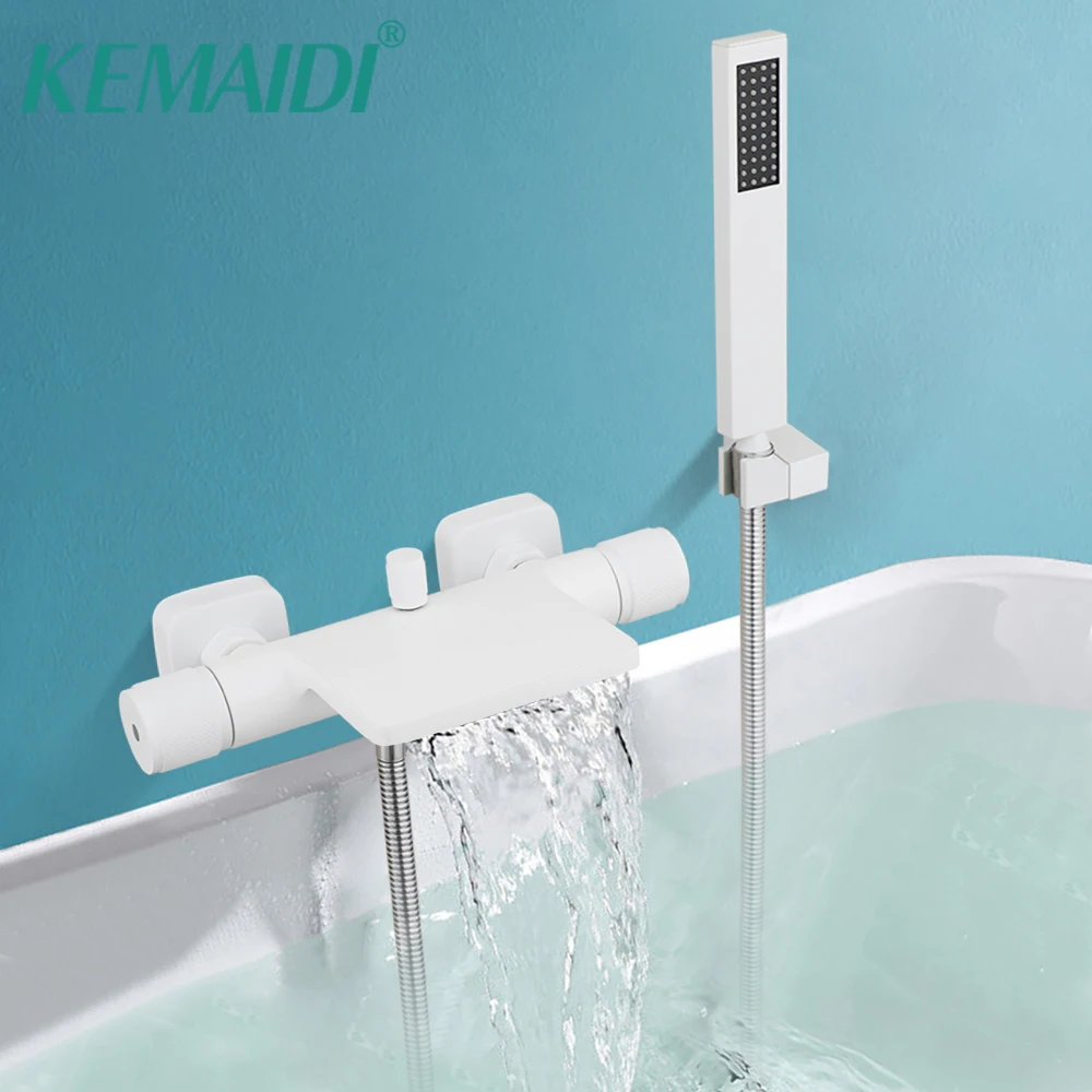 

KEMAIDI Bathtub Faucet Unique Styling Shower Faucets Bathroom Mixer White Wall Mounted Bathtub Waterfall Taps Shower Faucets Set