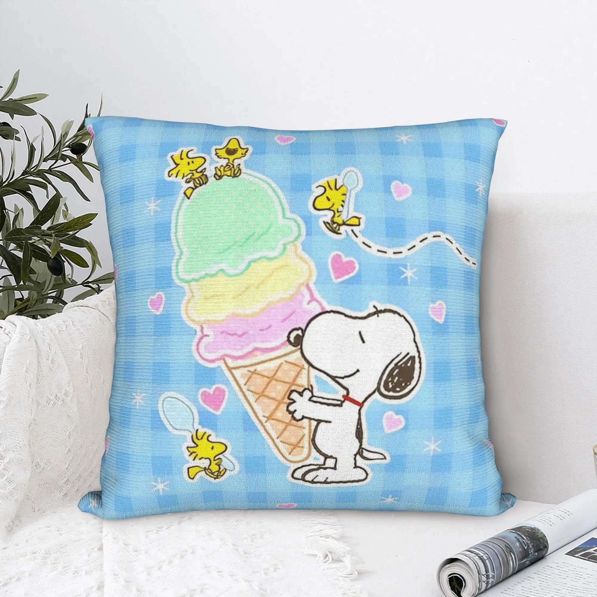 S-Snoopys Sweet Dog Blue Square Pillowcases Polyester Room  Cushion Cover Creative Decorative Pillowcase 40*40