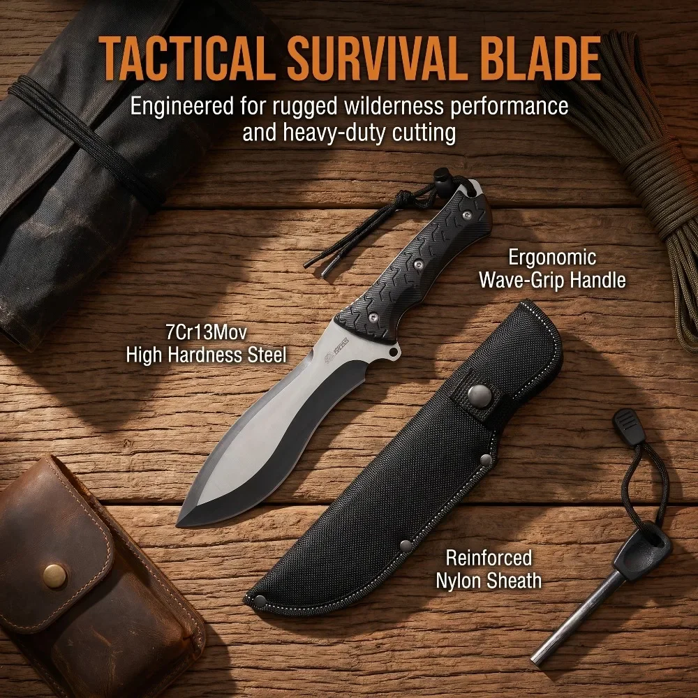 Fixed Blade Hunting Knife, Sharp 7Cr13MoV Steel Blade Non-Slip Handle with Sheath Outdoor Camping Hiking Multi-Purpose Tool