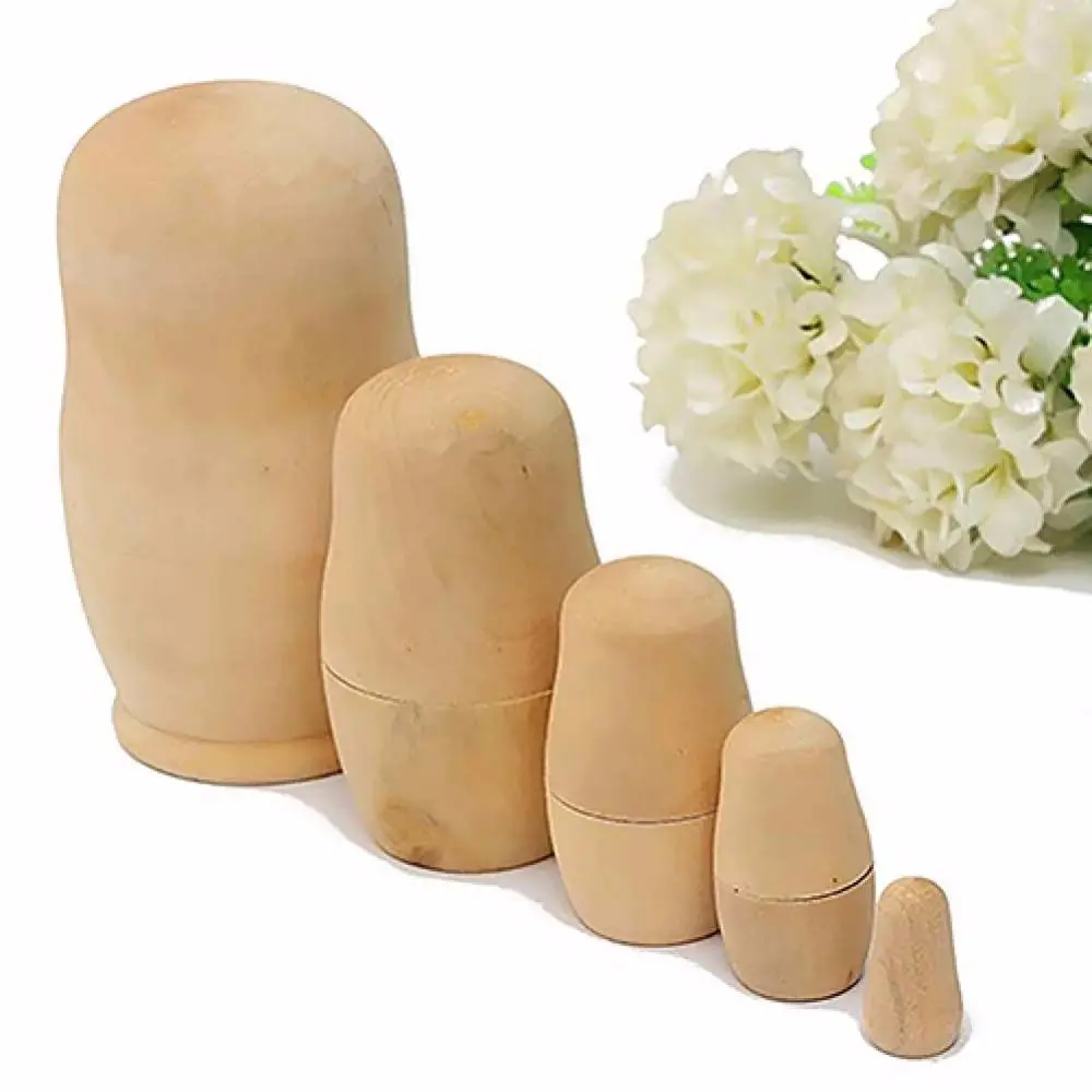 5Pcs Creative Wooden Blank Unpainted DIY Embryos Russian Nesting Dolls Toy Paint Skill Training For Child Kid Adult Present Gift