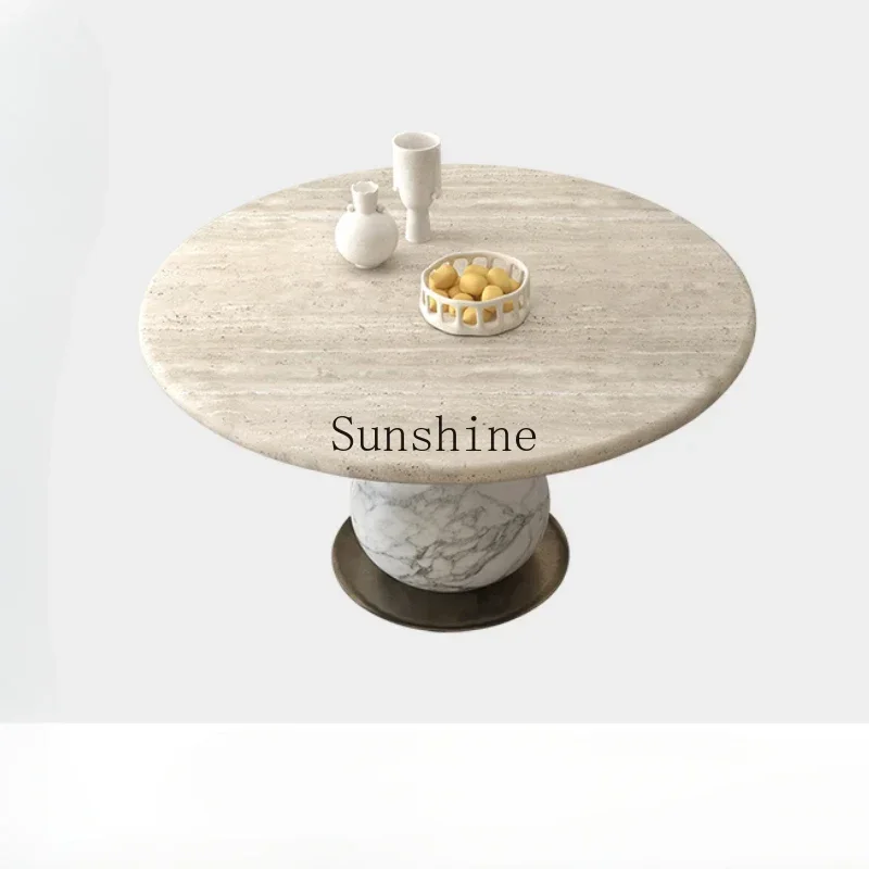 

Medieval natural marble round dining table light luxury light luxury French table