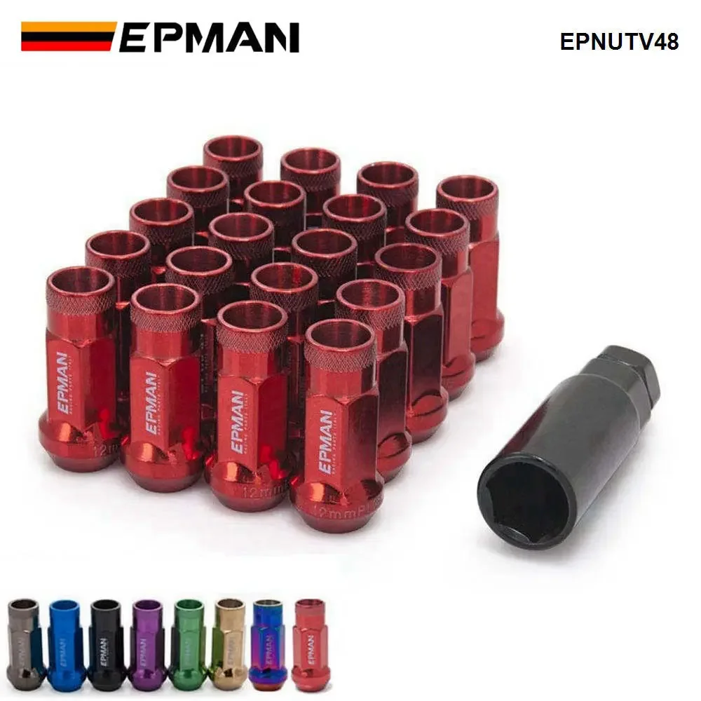 EPMAN MT V48 Auto Steel Acorn Rim Extended Open End Wheel Racing Lug Nuts With One Key M12X1.5 Or M12X1.25 20pcs EPNUTV48