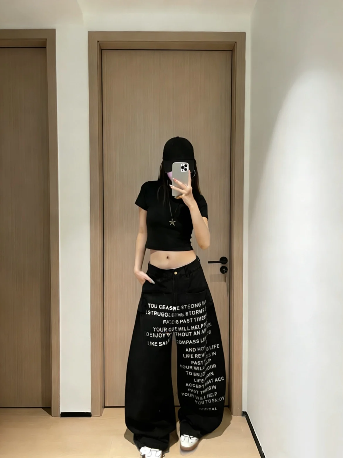 

American Retro Washed Letter Print Design Loose Slimming Wide Leg Pants Knife Casual Straight Leg Trousers for Women