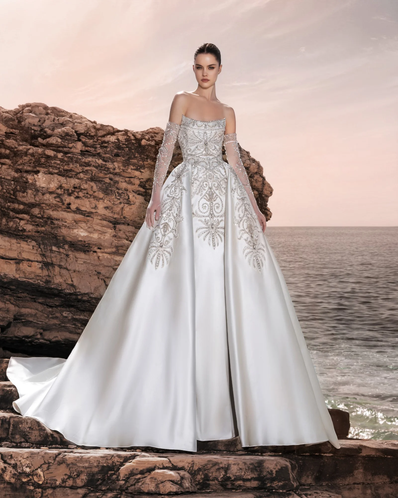 Luxurious A-Line Crystal Bead Decoration Women's Wedding Dress Sexy Off Shoulder Hall Bridal Gown Vestido De Noiva Customized