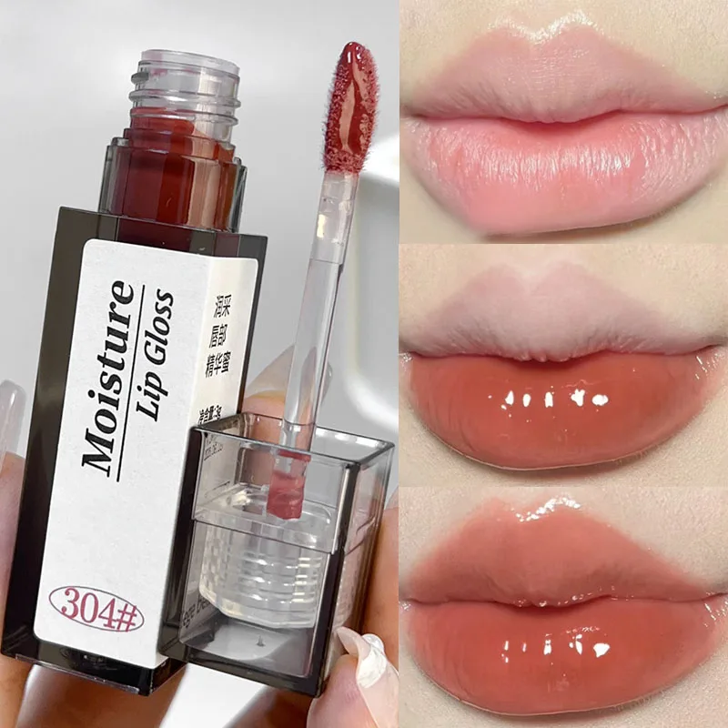 Clear Jelly Lip Gloss, batom líquido hidratante água, copo antiaderente impermeável de longa duração, matiz vermelha nua, cosméticos para maquiagem de lábios