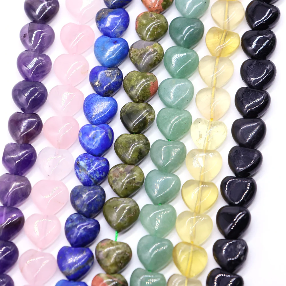 10mm Natural Stone Heart Loose Beads Opal Amethyst Tourmaline Spacer Bead for Jewelry Making DIY Necklace Bracelet Accessories