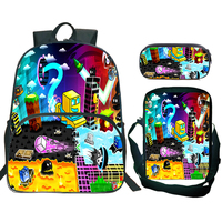 3pcs/set Game Geometry Dash Backpack Boys Cartoon Print Backpack Crossbody Bag Pencil Case Large Capacity Children's School Bags