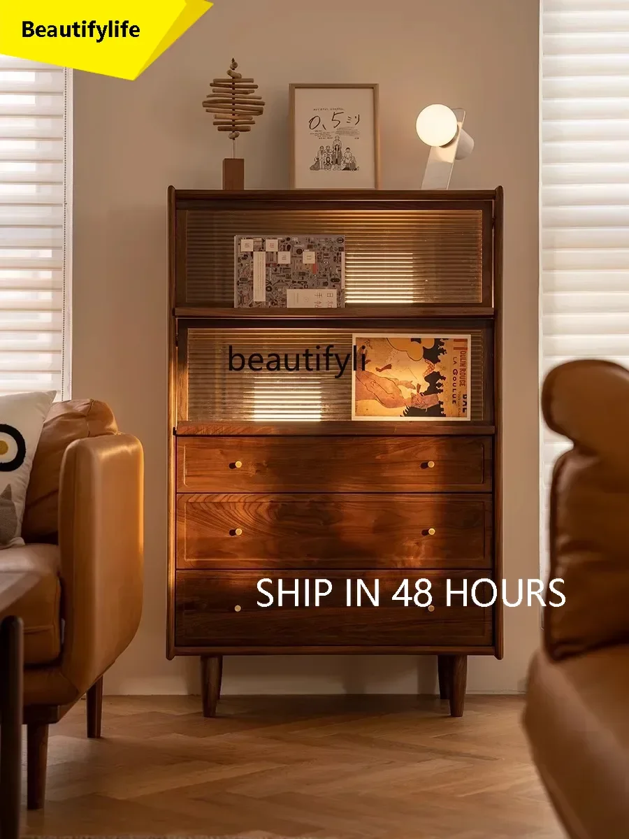 

A 46 Black walnut solid wood chest living room TV sofa side cabinet Japanese solid wood bedroom storage locker