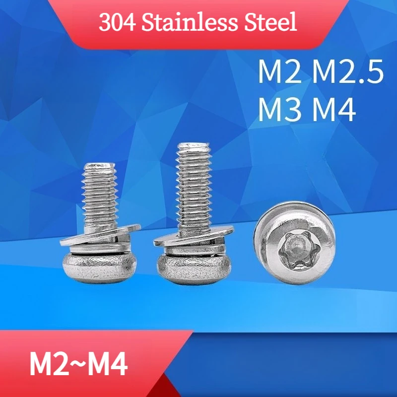 Round Head Internal Plum Blossom Three Combination Screws Optional Hardware Screws M2 M2.5 M3 M4 304 Stainless Steel