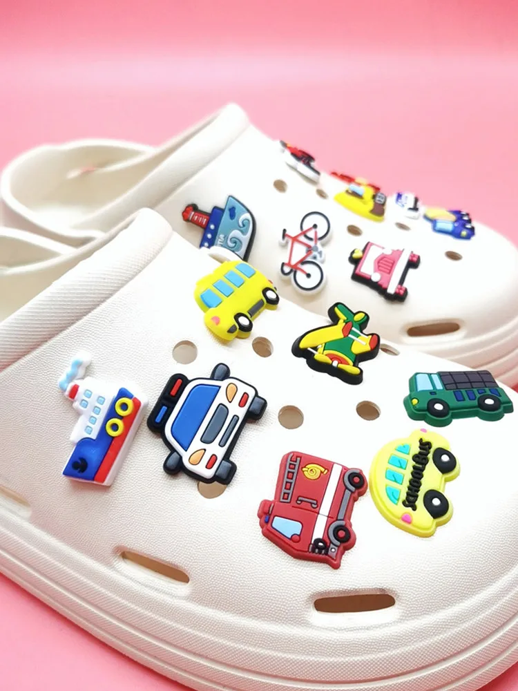 Kawaii Car Plane Bike Excavator PVC Shoe Charms Clogs Accessories Ornaments Diy Buckle Decorations Unisex Kids Xmas Party Gifts