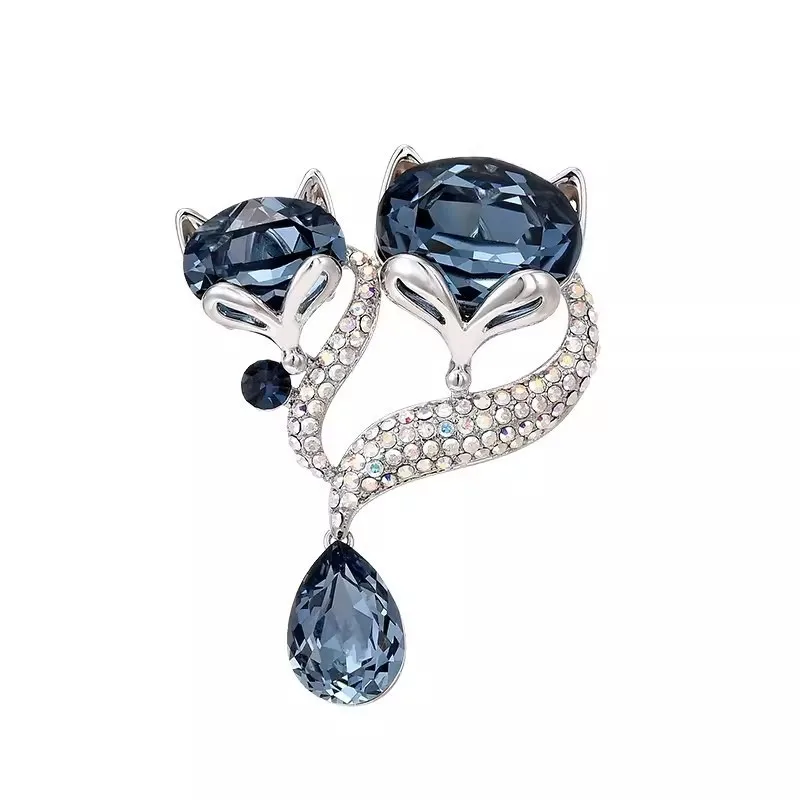 ブルークリスタルキツネのブローチ女性のためのファッショナブルな動物コサージュピンジュエリースーツアクセサリー友人パーティーコスプレギフト