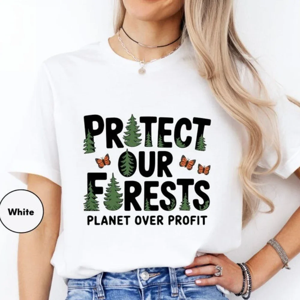 Protect Our Forests Shirt Planet Over Profit T-shirt Earth Day Pine Tree Graphic T Shirts Woman Man Cotton Short-sleev Camisetas