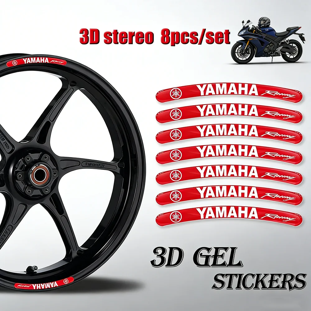 8pcs Motorcycle Wheel Decals Vinyl Rim Stickers Laminated for 13-19 Inch Wheel for Yamaha YZF-R MT XMAX NMAX TMAX XSR Tener
