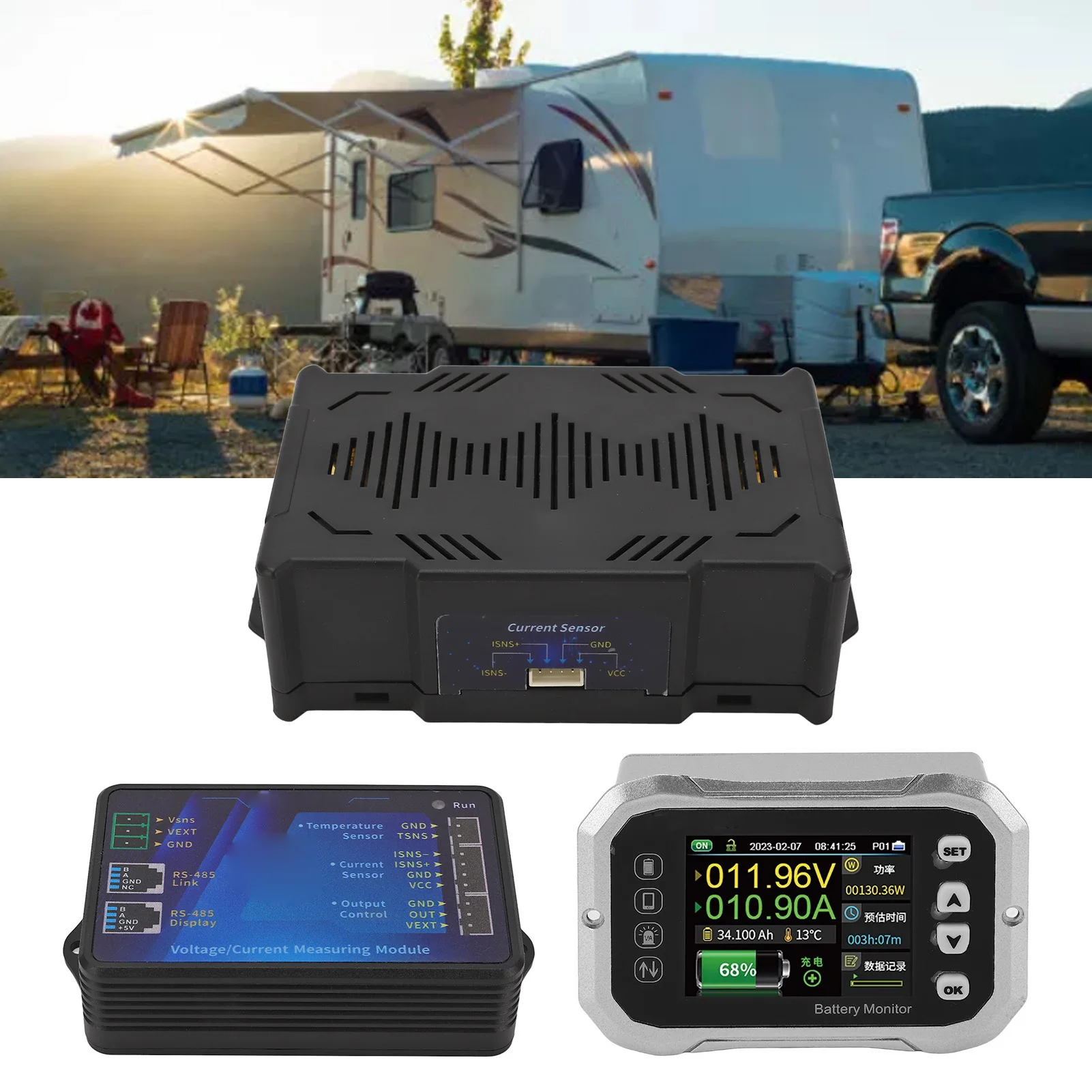 Smart Battery Monitor 600A RV Car Battery Tester 2.4in LED Display for Maintenance