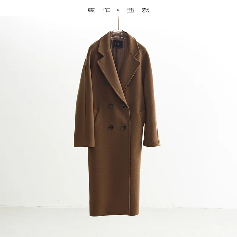 Classic Style ~ 100% Wool Women's Single-Faced Woolen Coat, Loose Mid-Length Over-The-Knee Woolen Coat with Belt