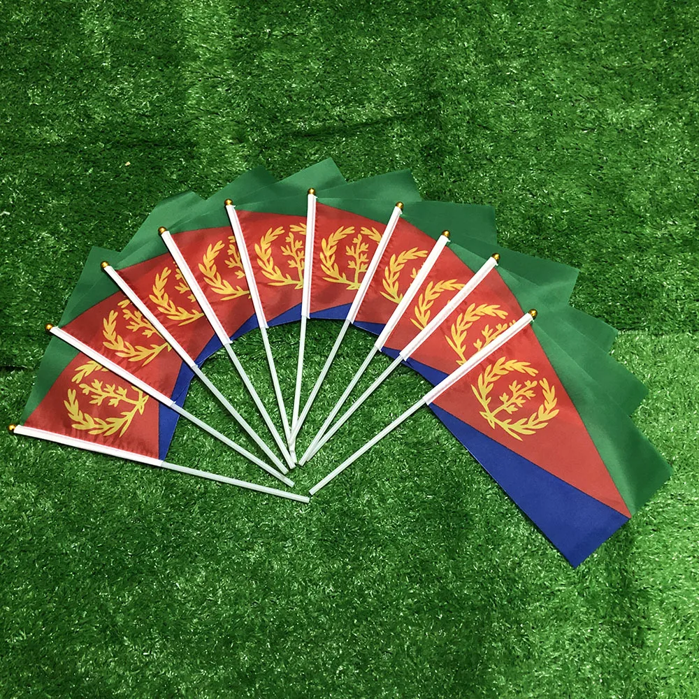 

SKY FLAG Eritrea hand flag 14x21cm 100pcs polyester double side penetration Eritrea hand Flag for decoration