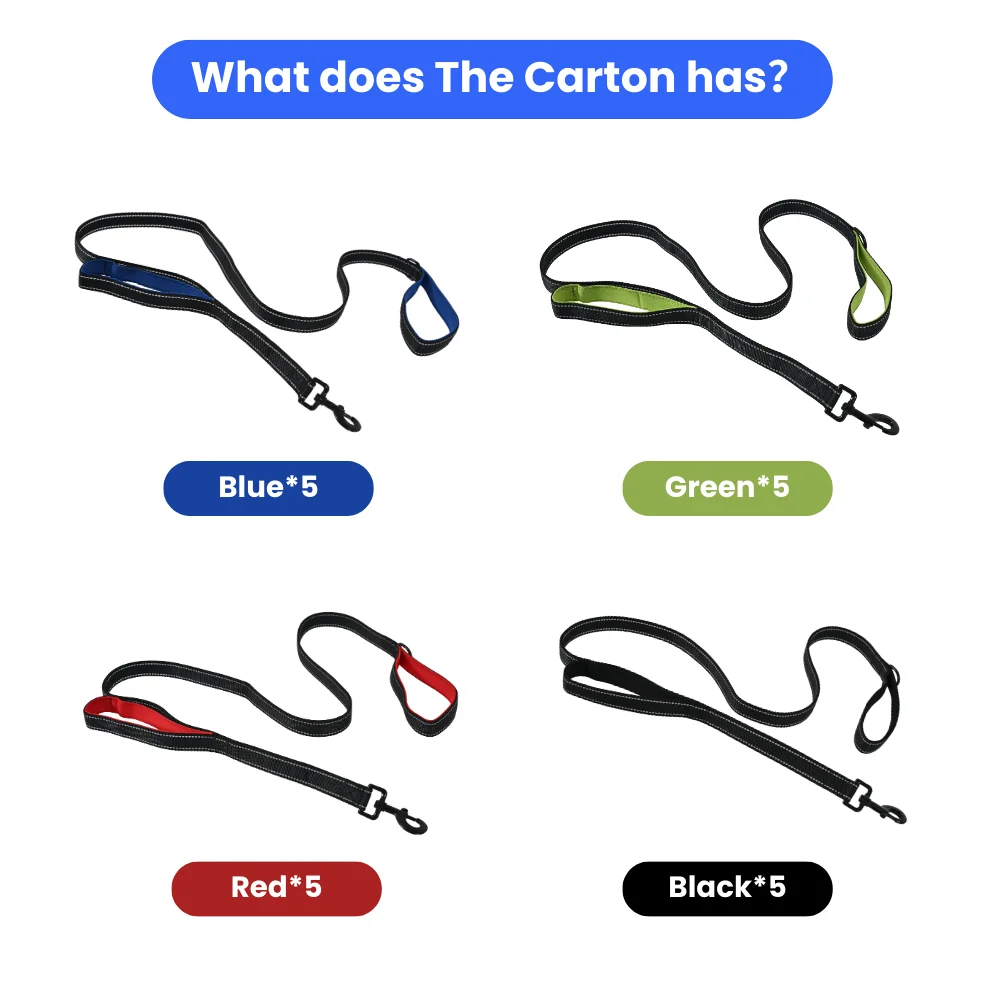 9PCS/Carton Reflective Dog Leash Heavy Duty Nylon Pet Lead with Padded Handle Metal Clip for Walking Training Night Safety 4 Colors Mixed