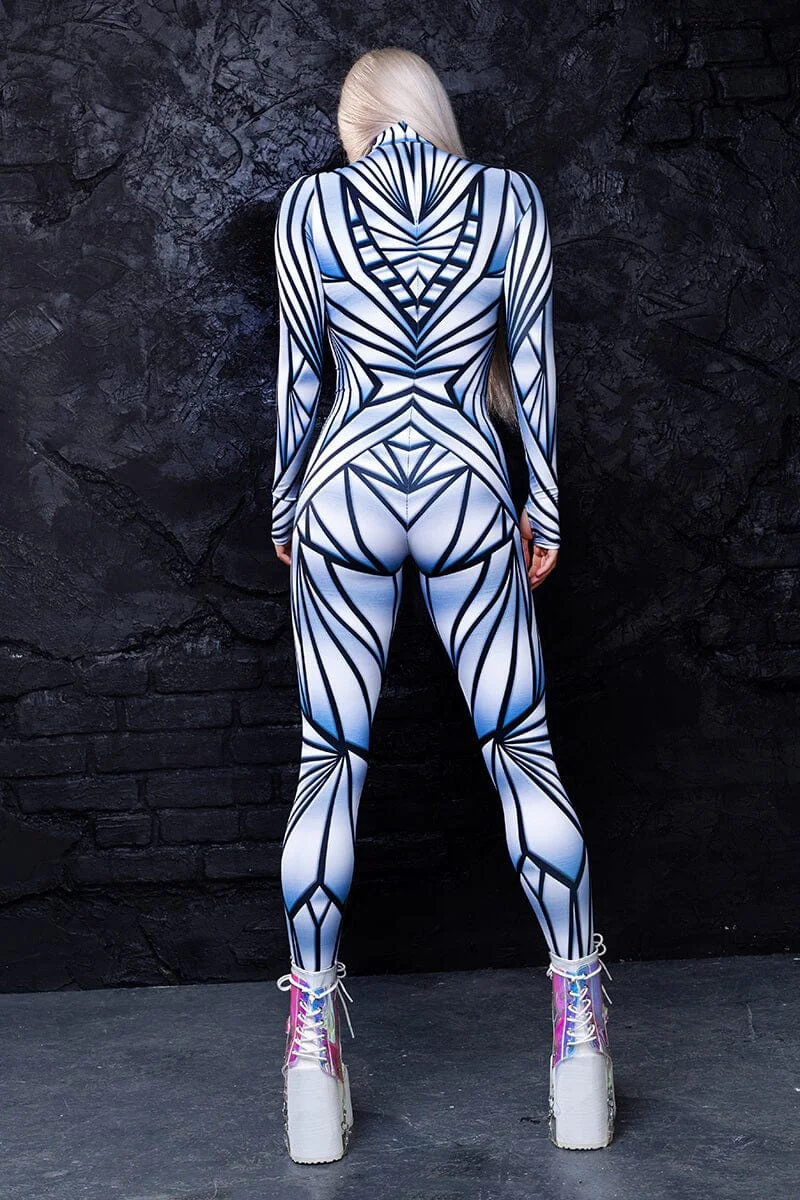 Zaw aland coole Punk Zentai Frau Mode schwarz Spiegel Overalls 3d gedruckt Halloween Party Rüstung Cosplay Kostüm Bodysuit