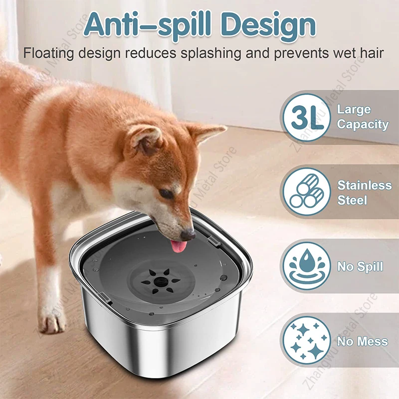 3L Large Capacity Anti-splash Dog Water Food Bowl Stainless Steel 3000ml Drinking Bowls Drinker Water Dispenser for Dogs Cats