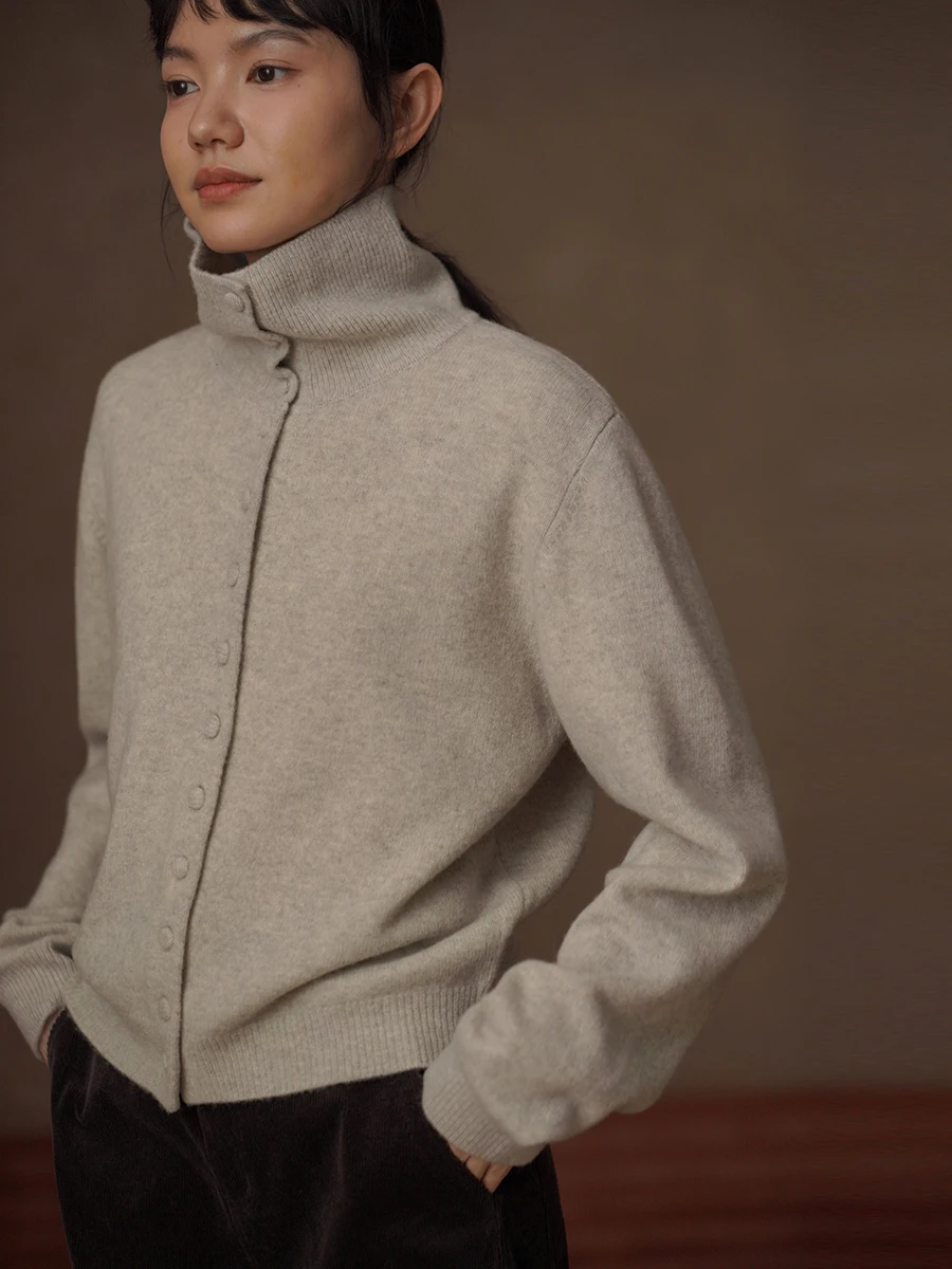 

Hacikis Miss Comfortable Lightweight 00 Wool Plu Fce Knit Soft Loose Stand Collar Sweater Slimming Open Cardigan