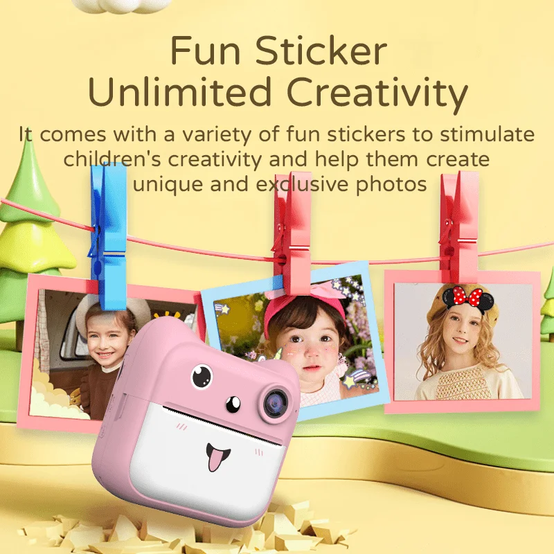 Kids Camera with Instant Print 1080P HD Video Mini Thermal Printer Educational Gift for Children Photography Birthday Present