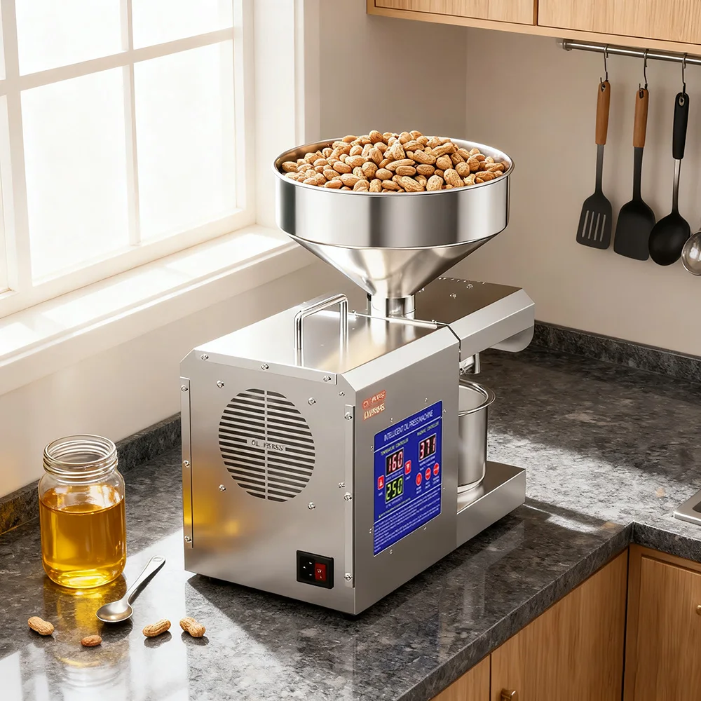 ماكينة عصر الزيت الباردة الأوتوماتيكية للاستخدام المنزلي مستخرج الزيت لبذور عباد الشمس والزيتون وجوز الهند والفول السوداني جهاز ضغط زيت العصارة