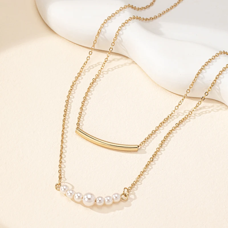 

Minimalist Beaded Pearl Multi-layer Choker Necklace for Women Gold Color Stainless Steel Chain Collar Necklace Fashion Jewelry