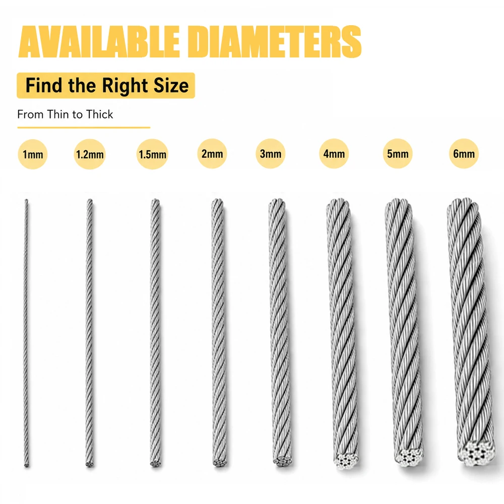 5-100M 304 Edelstahl-Weichdrahtseil Ohne PVC-Ummantelung Durchmesser 1/1,2/1,3/1,5/2/3/4/5/6mm Verwendbar als Wäscheleine – Detail 5