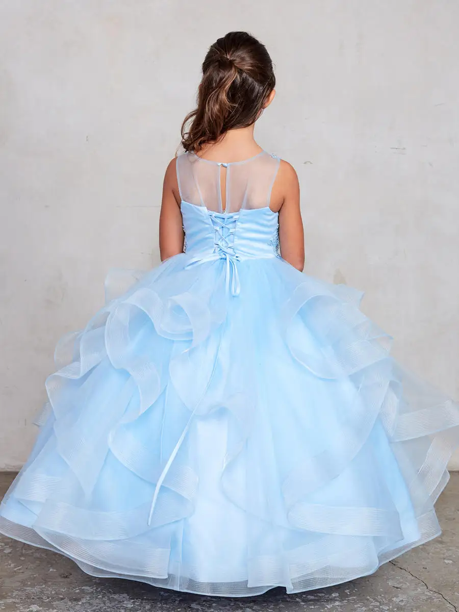 Sky Blue Mini Quinceanera Dresses A-line Scoop Tulle Appliques Flower Girl Dresses For Weddings Girls Pageant Dresses Baby