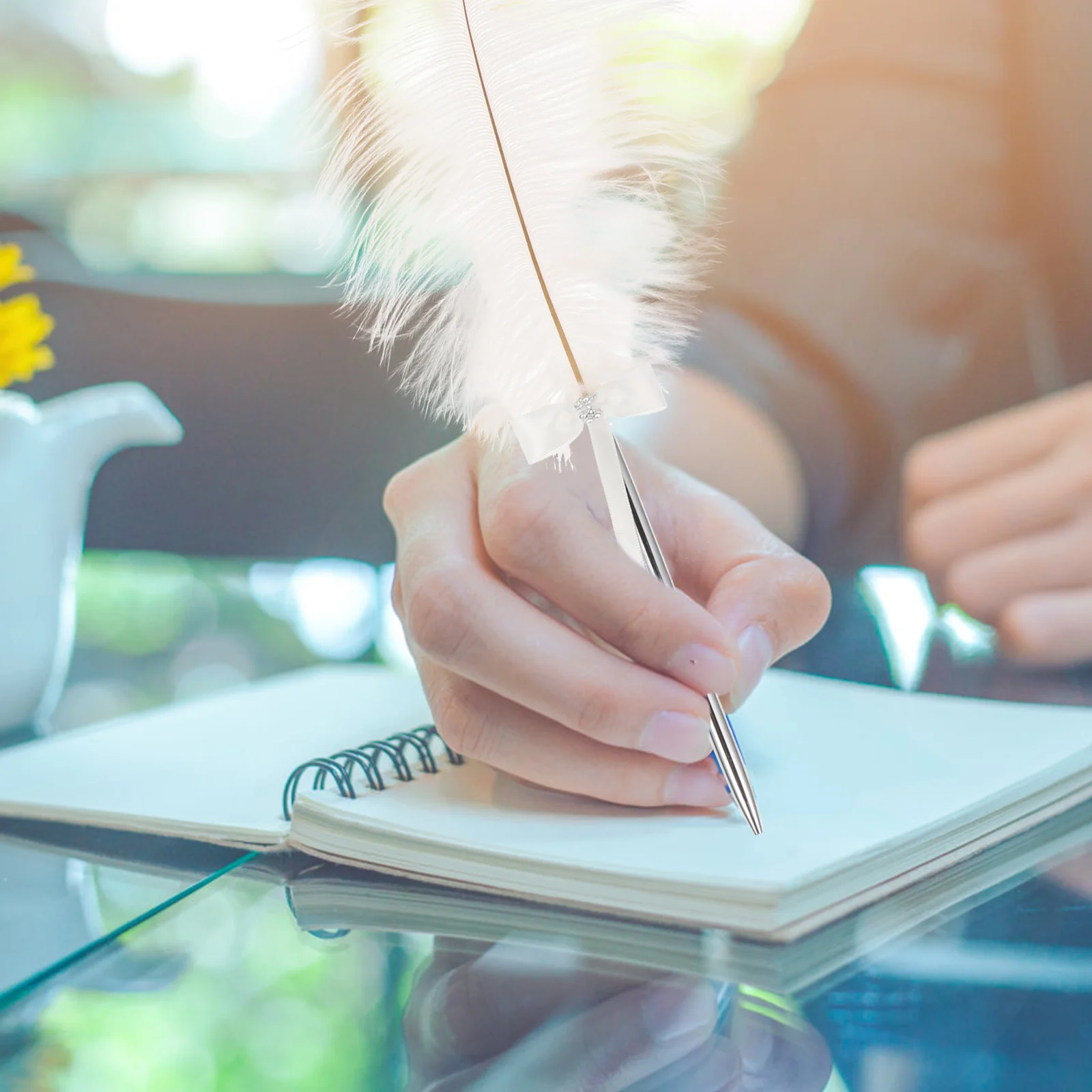 

Ручка для подписи страуса, белая, 25 см, свадебная ручка для гостей, книга, украшенная стразами, вращающаяся основа, атласная металлическая ручка