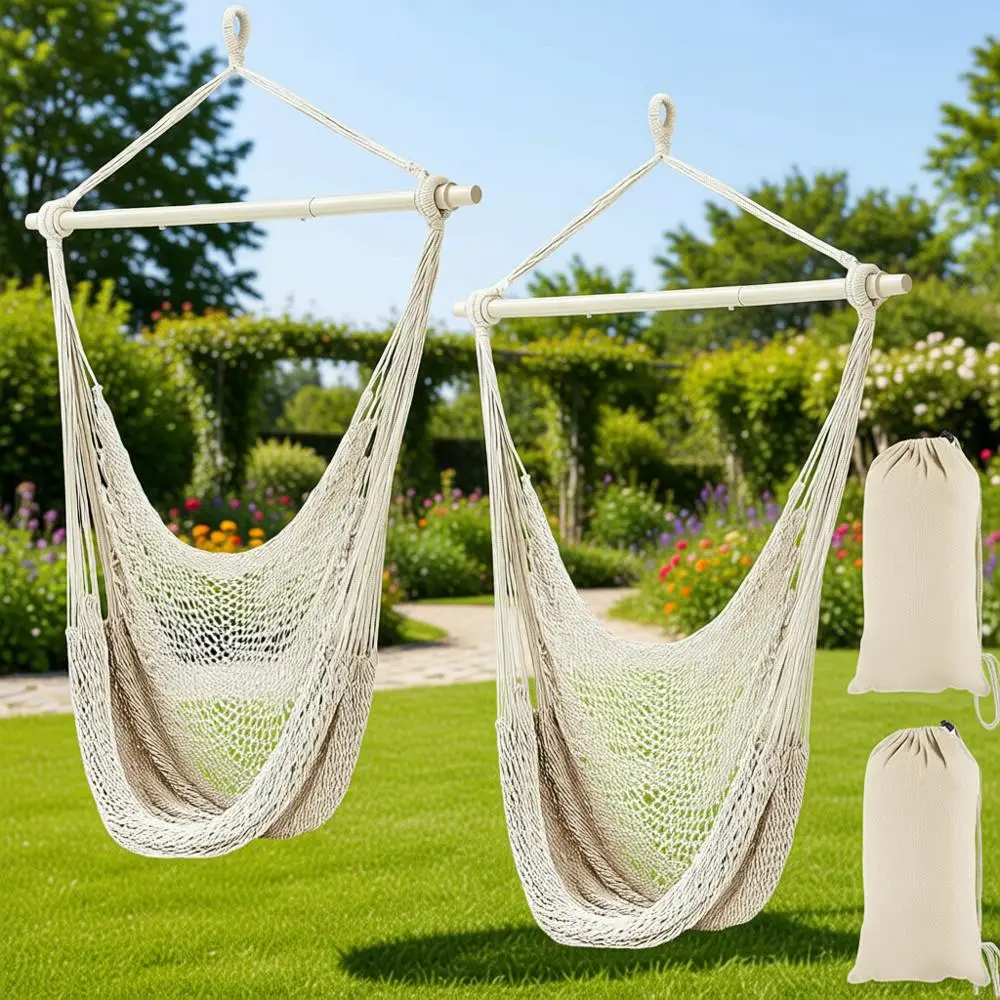 

Комплект из 2-х хлопковых гамаков-качелей с металлической подставкой (40 дюймов), подходит для использования в помещении и на улице