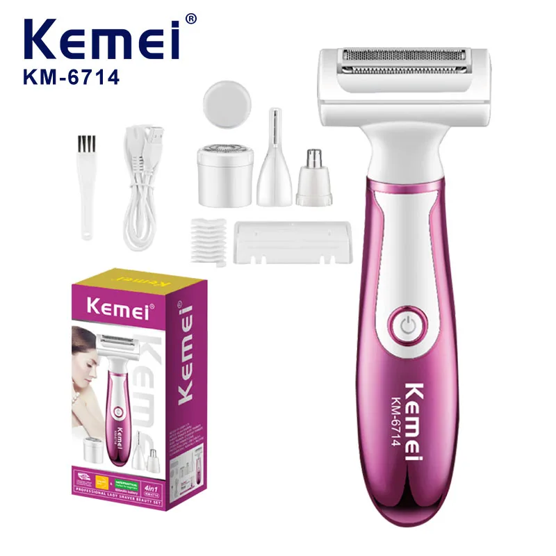 

Kemei 6714 Electric Body Shaver/Eyebrows/Lip Hair/Nose Hair Trimmer For Women 4in1 Bikini Hair Trimmer Facial Hair Remover Razor