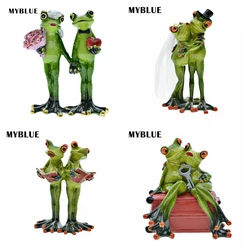 Resin Couple Lovers Frog Wedding Decoration Figurine Miniatures MYBLUE Kawaii Nordic Home Room Decoration Accessories Gift