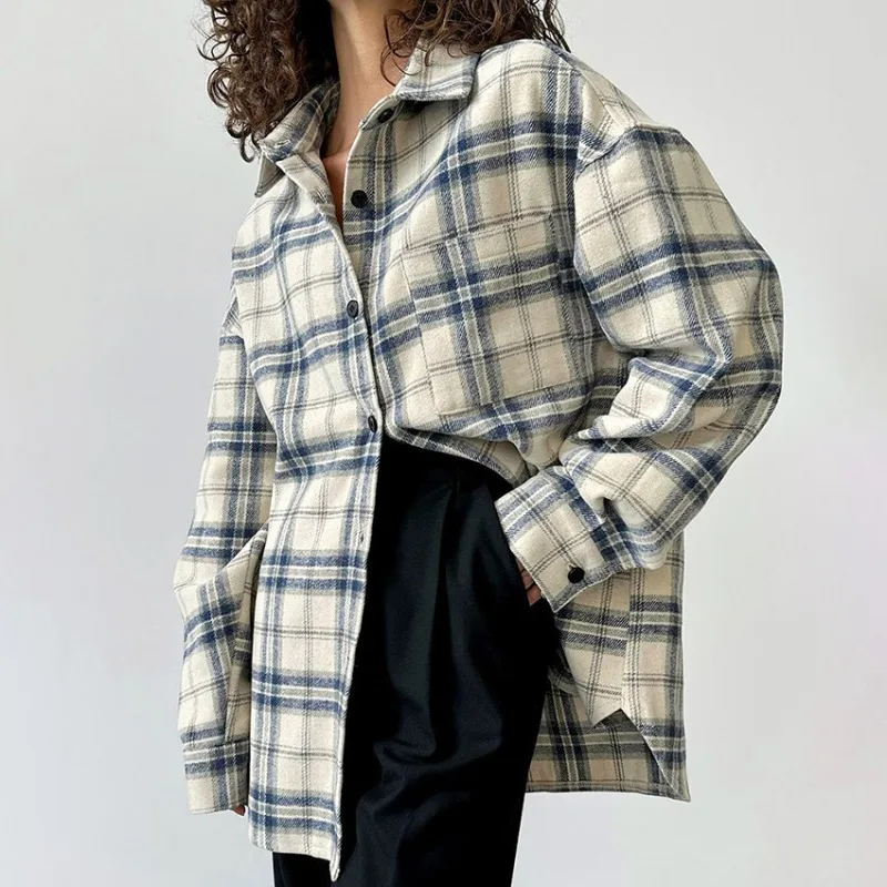 Women 2026 Autumn Winter New Hot Selling Vintage Plaid Check Shirt Jacket Outerwear Trendy Chic European Stylish Luxury Fashion