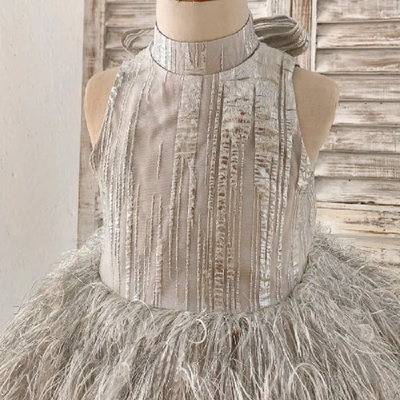 Fashion Baby Girl Princess Feather Sleeveless Dress Infant Toddler Child Vintage Vestido Party Pageant Birthday Ball Gown 1-12Y