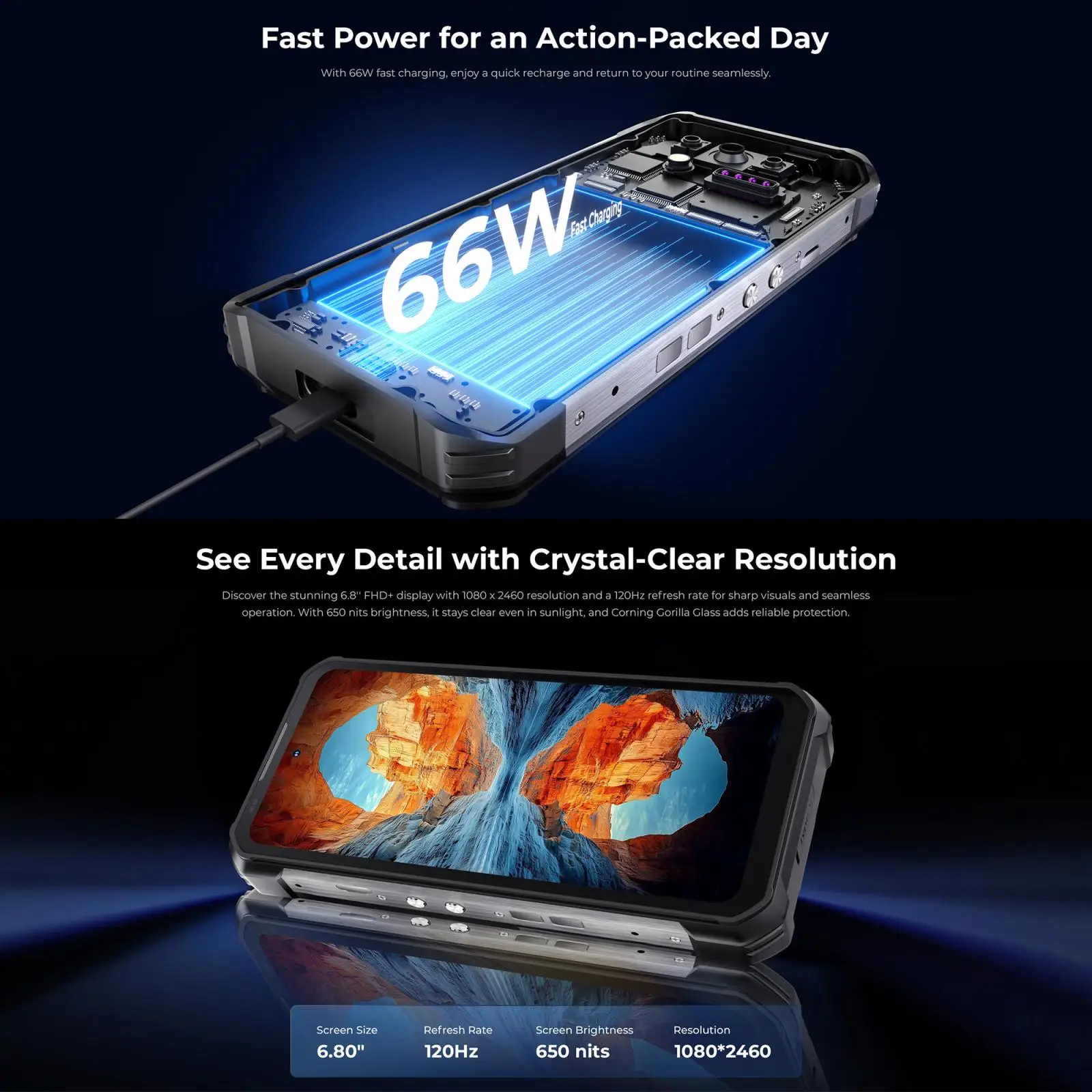 Oukitel WP100 Plus Rugged Phone 12GB+512GB Night Vision 6.8'' Android 16 MediaTek Helio G100 33000mAh 64MP NFC 5G Smartphone