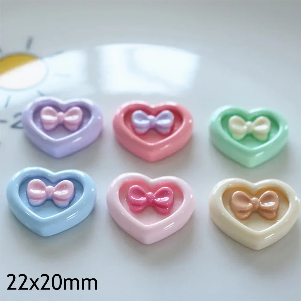 10PCS Shiny Heart Bow Resin Flat Back Cabochons For Hairpin Phone Case Scrapbooking DIY Jewelry Craft Decoration Accessories