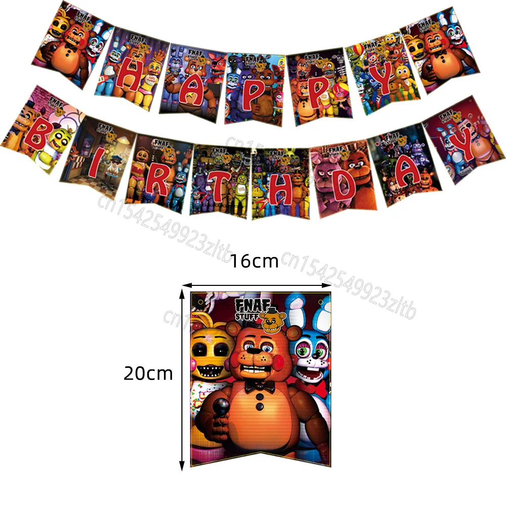 Game FNAF Party Tableware Plate Cup Fork Straw Tablecloth Cake Topper Banner Five Nights Freddies Kids Birthday Party Decoration