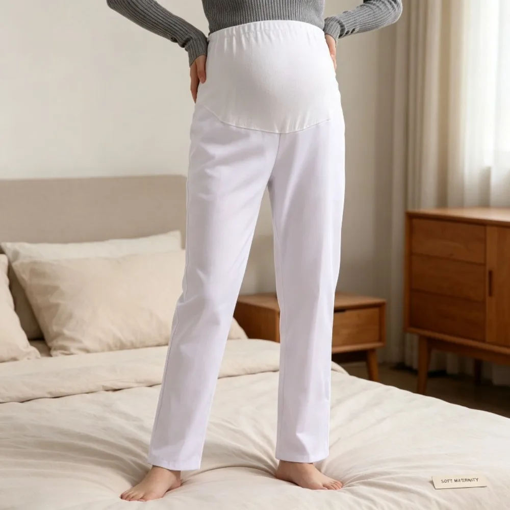 Maternity Work Pants High Waist Stretch Pregnancy Trousers Casual Loose Straight Leg Pants with Pockets for Pregnant Women Wear