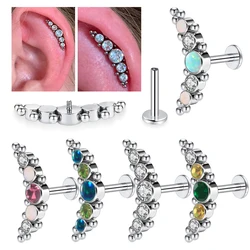 15PCS 316L Surgical Steel Cz&Opal Labret Lip Ring Zircon Cluster Stud Earrings Ear Cartilage Tragus Helix Daith Piercing Jewelry