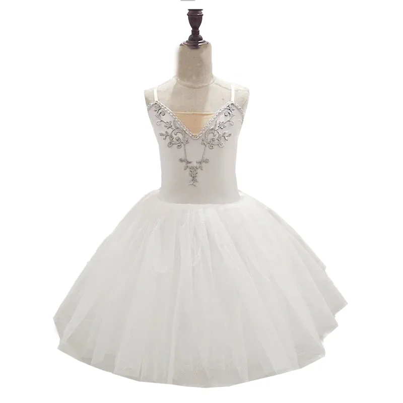 Vestido de Ballet blanco largo y romántico para niña, tutú de Ballet profesional de Swan Lake, disfraz de hada para mujer